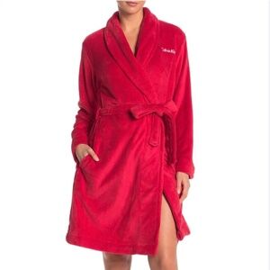 Calvin Klein Women's Plush Bath Robe CK Logo in Red